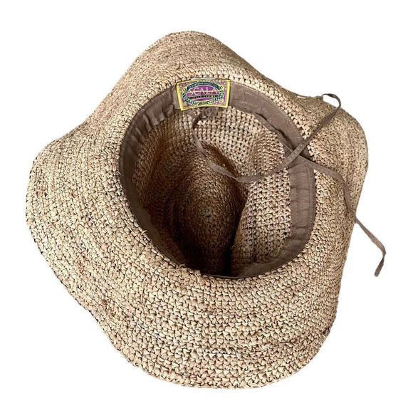 Authentic Scala Handmade 100% Straw Hat Coral With Beads Accent Band Beachy - Picture 3 of 7